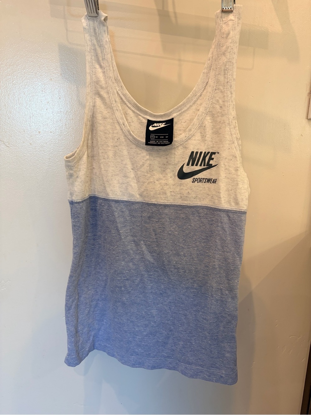 Nike White and Heather Blue Sleeveless Tank Top